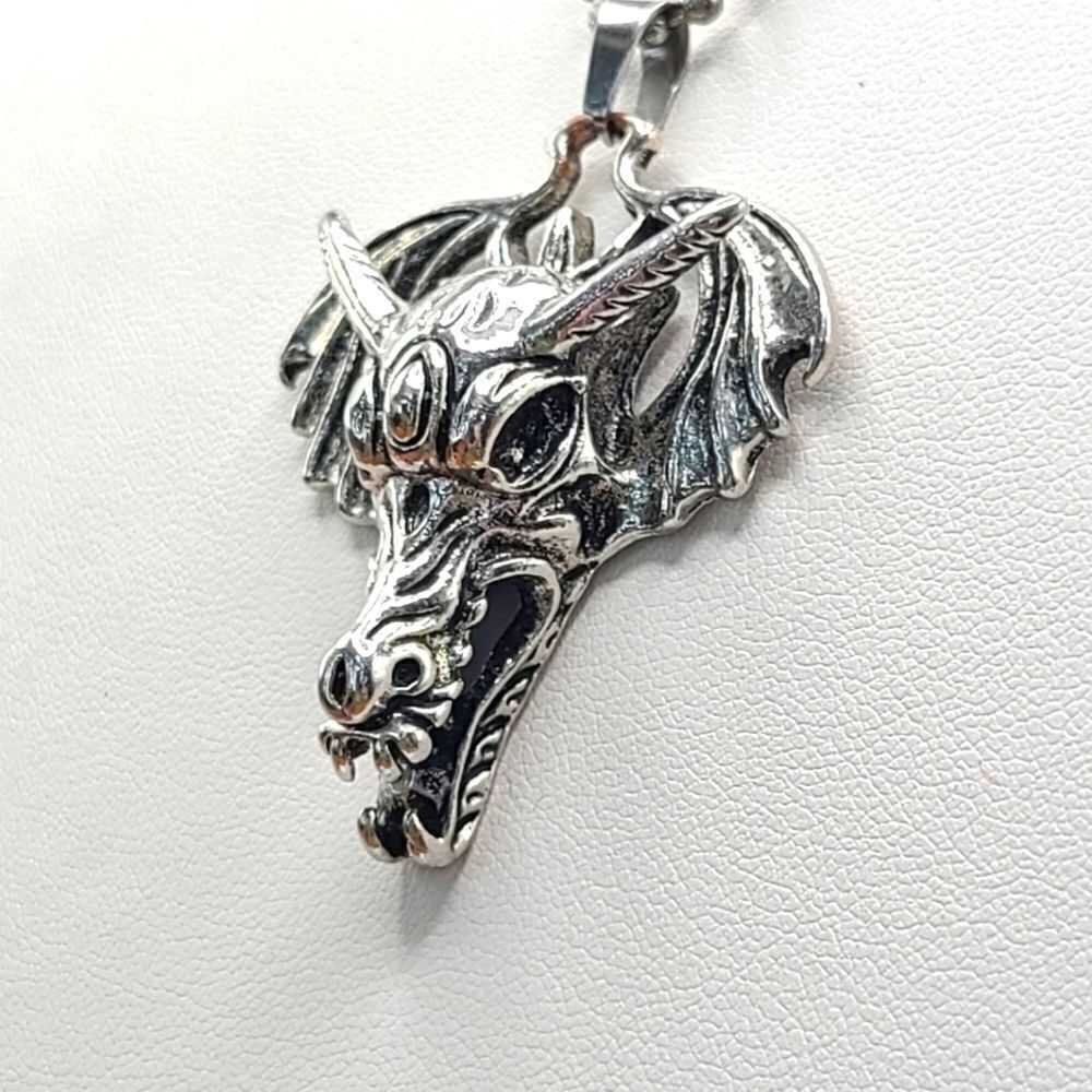 Dragon necklace, silvertone